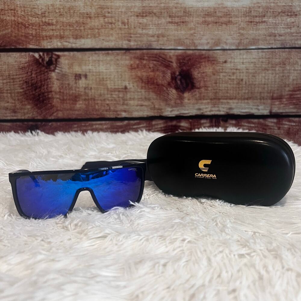 Carrera Sunglasses 8060/S Blue Mirrored Shield Lenses Mens UV Protection w/ Case